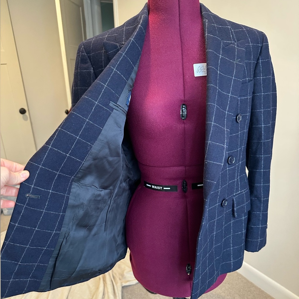Ralph Lauren Polo double breasted navy windowpane 100% wool grandpa Blazer - Picture 2 of 10